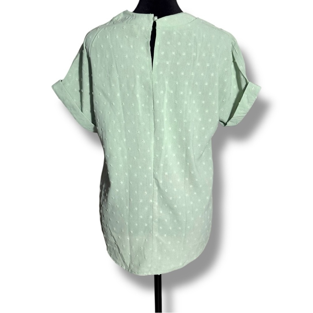 Unbranded Chic Mint Green Textured Short Sleeve Flowy Crewneck Blouse - Picture 6 of 16